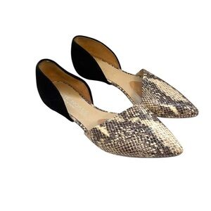 Coye Nokes Snake Print Pointed Toe Suede Heel Ballet Flats Size 37.5 Preppy